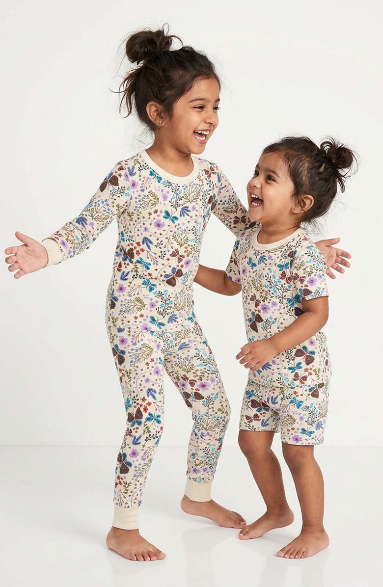 Mightly 100% Organic Cotton Print Long Sleeve Snug Fit Kids Pajamas, Alternate, color, Botanical Floral