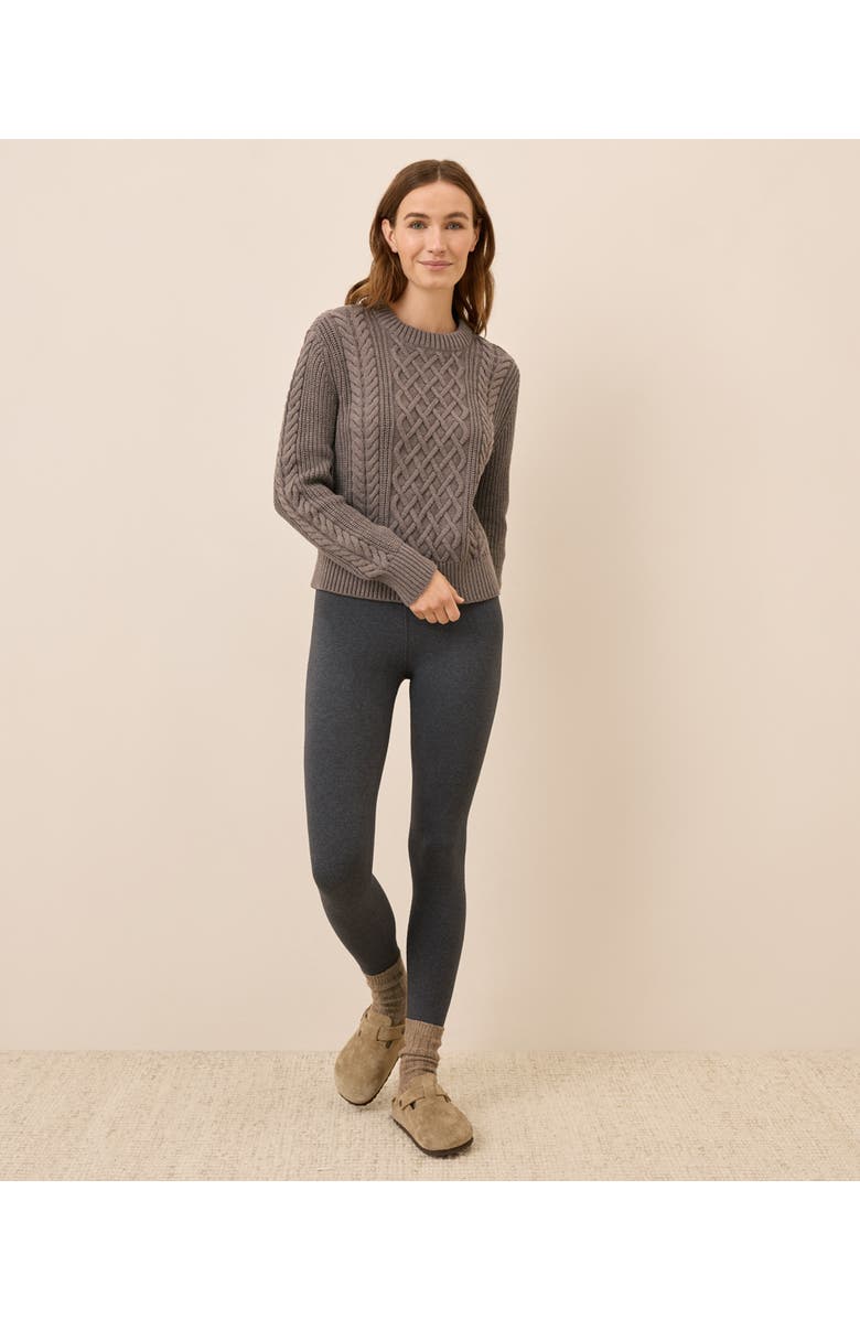 Pact Organic Cotton Cable Knit Crew Sweater, Alternate, color, Deep Taupe Heather