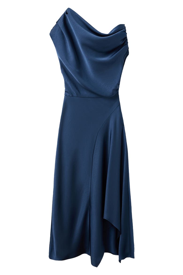 Asymmetrical Satin Dress, Alternate, color, NAVY