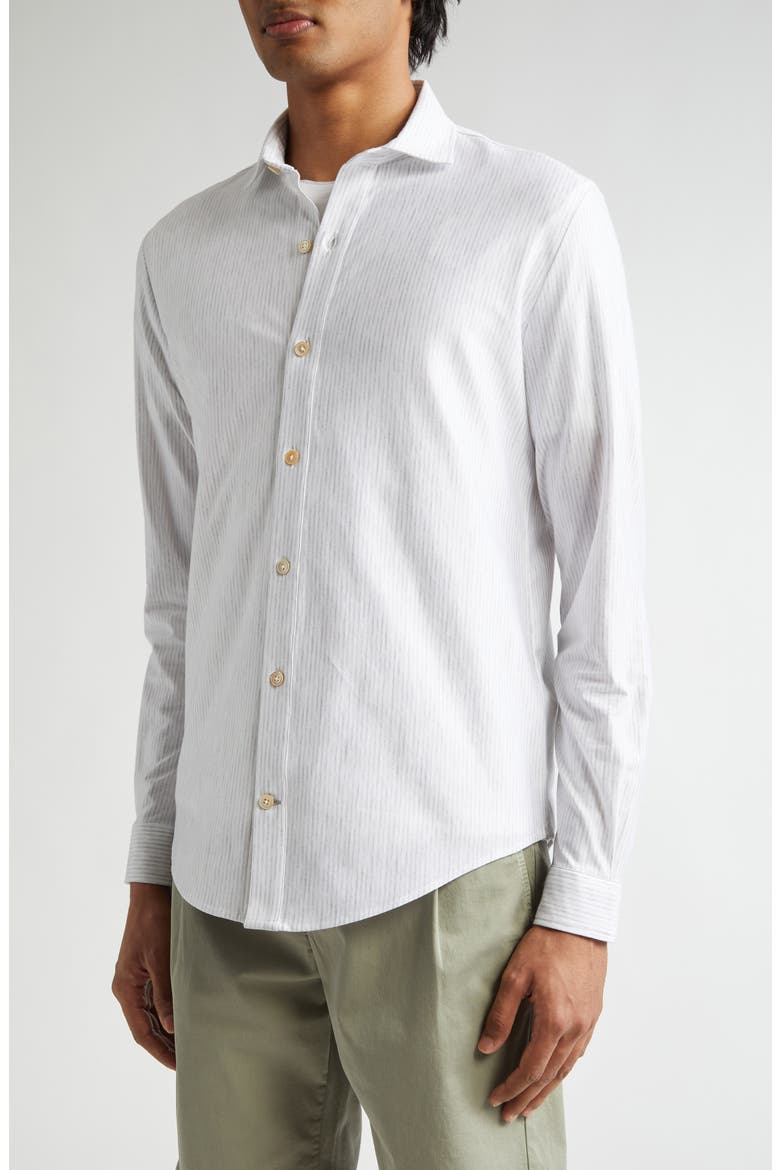 Dandy Pinstripe Cotton Button-Up Shirt, Alternate, color, LIGHT MELANGE GREY