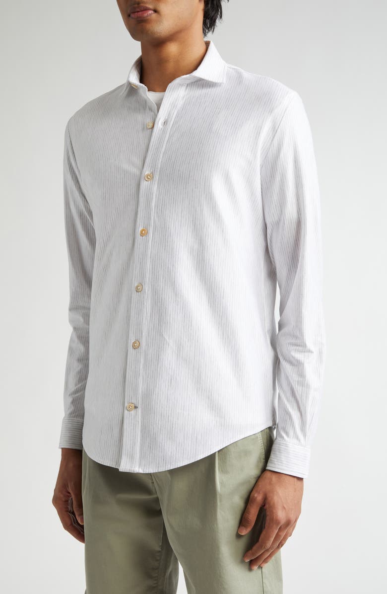 Eleventy Dandy Pinstripe Cotton Button-Up Shirt, Alternate, color, Light Melange Grey