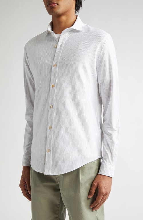Shop Eleventy Dandy Pinstripe Cotton Button-up Shirt In Light Melange Grey