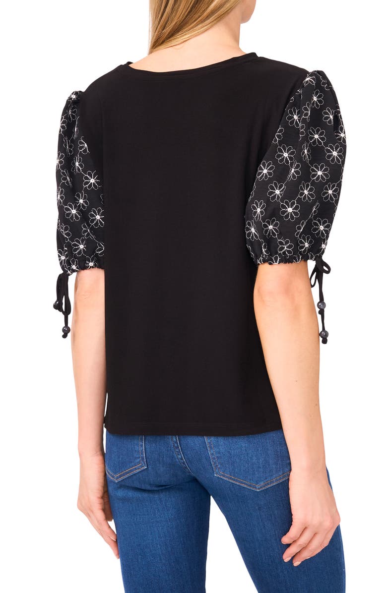 CeCe Mixed Media Puff Sleeve Sweater, Alternate, color, Rich Black