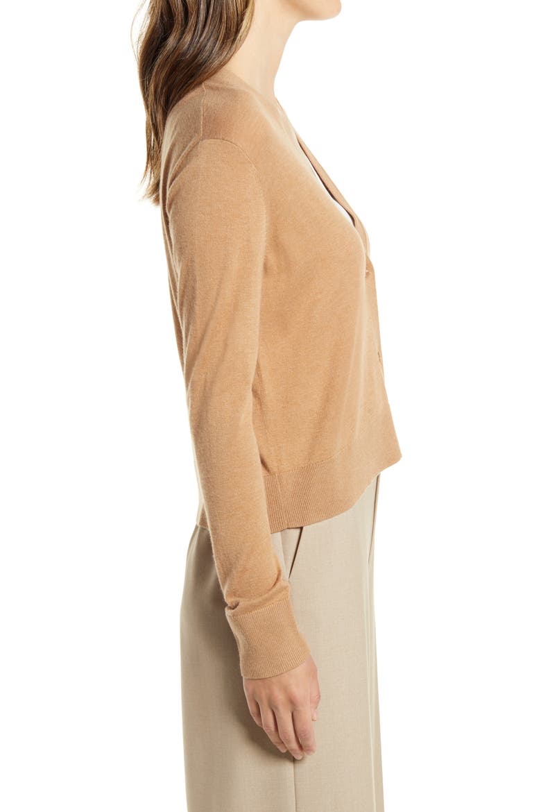 Women's Crop V-Neck Cardigan, Alternate, color, TAN CAMEL DARK HEATHER