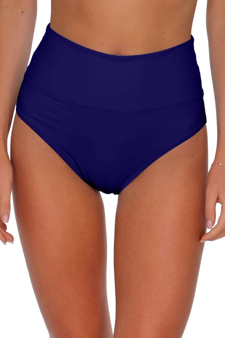 Arlene High Waist Bikini Swim Bottoms with Tummy Control, Alternate, color, INDIGO