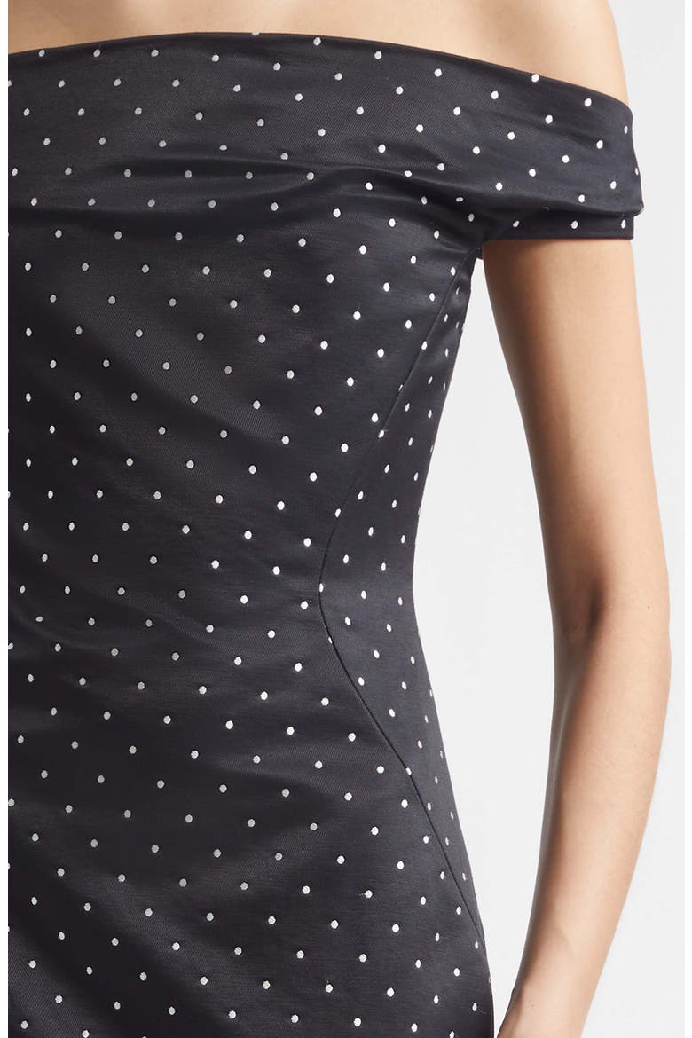 Polka Dot Jacquard Off the Shoulder Column Dress, Alternate, color, BLACK