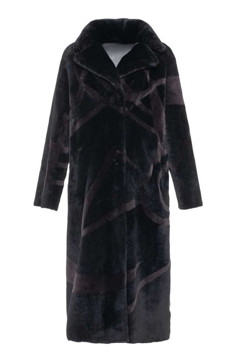 GORSKI Shearling Lamb Coat With Intarsia, Alternate, color, Black/Brown