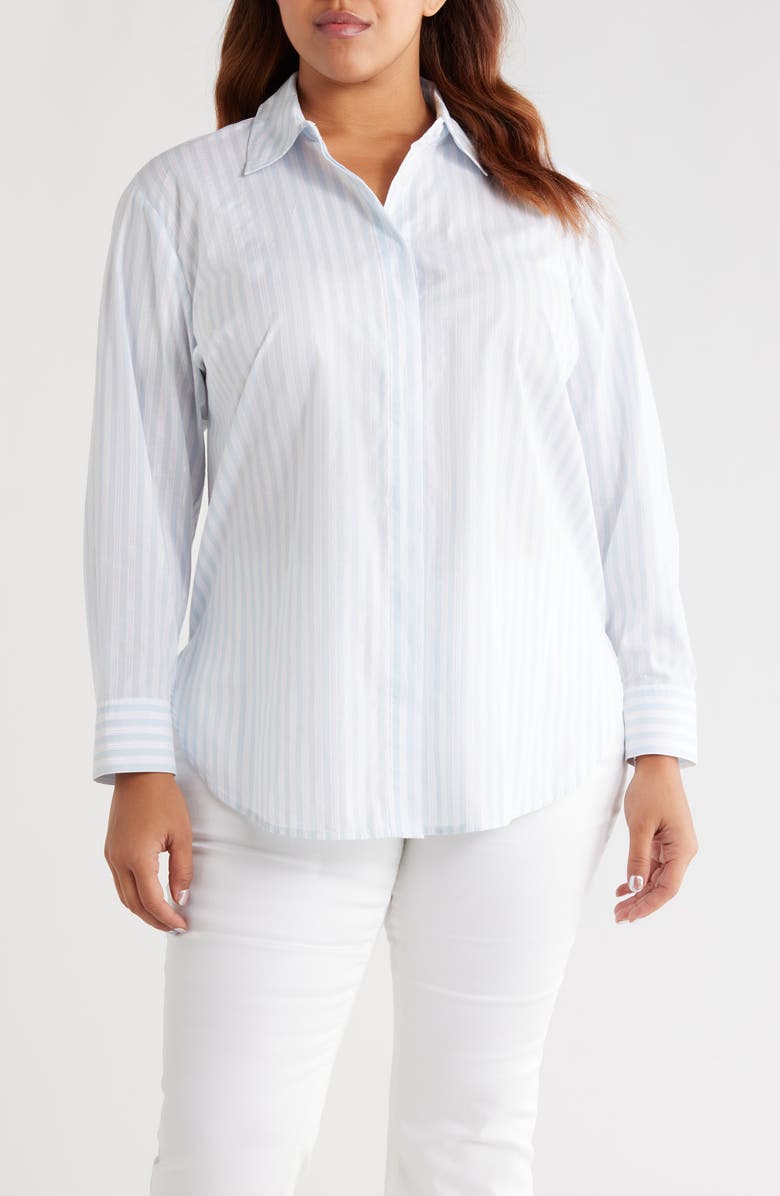 Anne Klein Stripe Woven Shirt, Main, color, Opal Blue Multi
