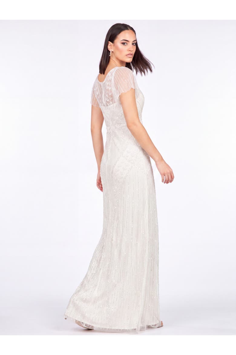 Beaded Faux-Wrap V-Neck Bridal Gown, Alternate, color, Ivory