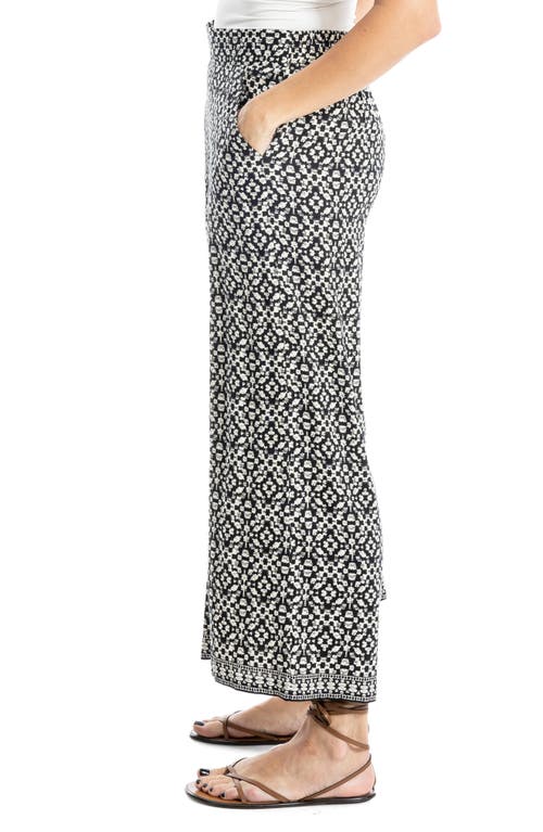 Max Studio Wide Leg Pull-on Crop Pants In Black/cream Ikat Lattice