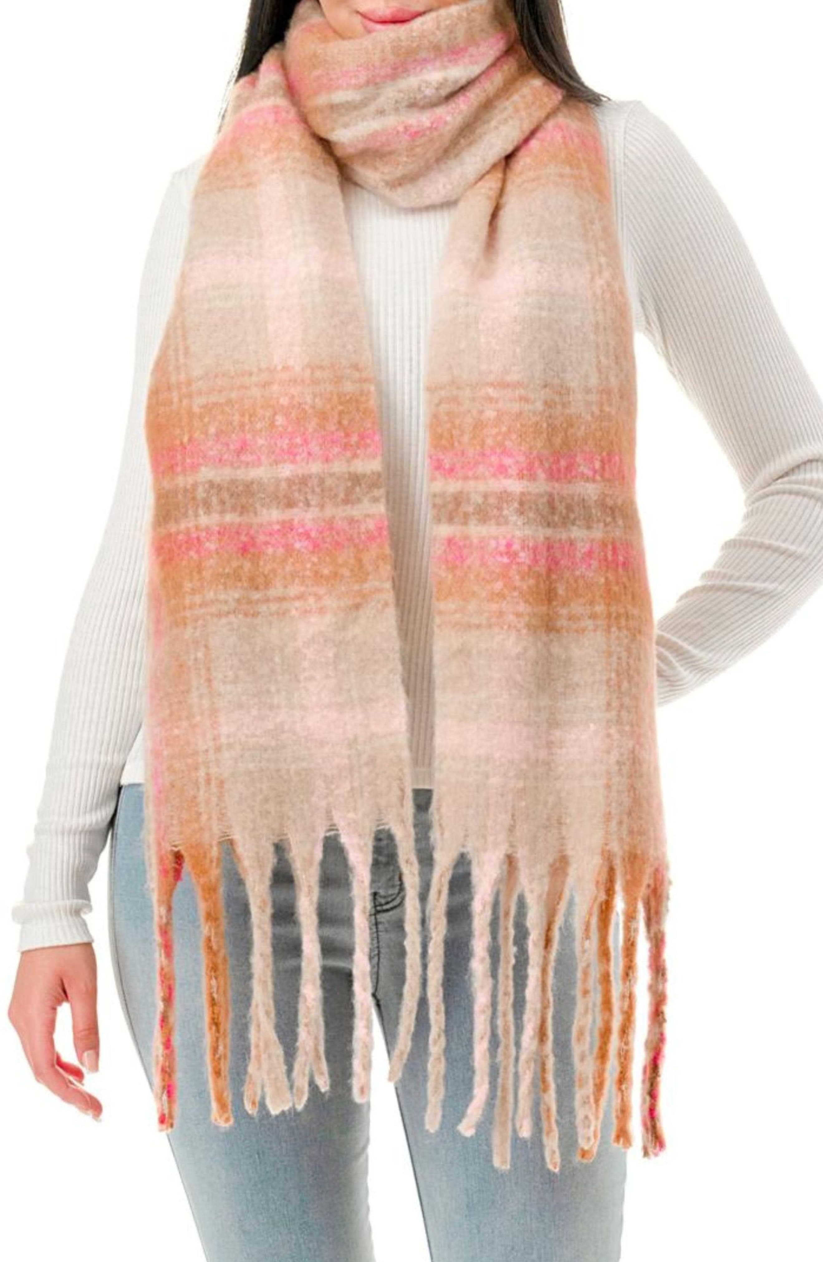 MARCUS ADLER Fringe Plaid Scarf
