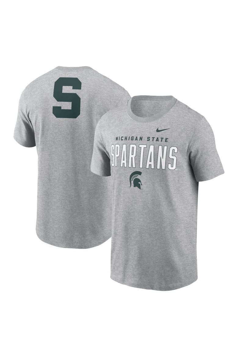Men's Nike Heather Gray Michigan State Spartans Campus 2-Hit Primary Mascot T-Shirt, Main, color, Heather Gray
