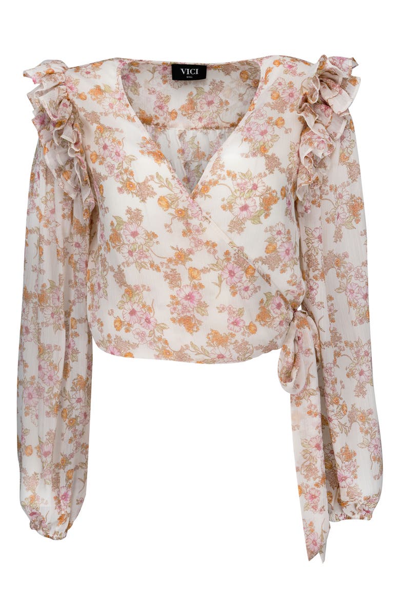 VICI Collection Ruffle Crop Chiffon Wrap Blouse, Alternate, color, 