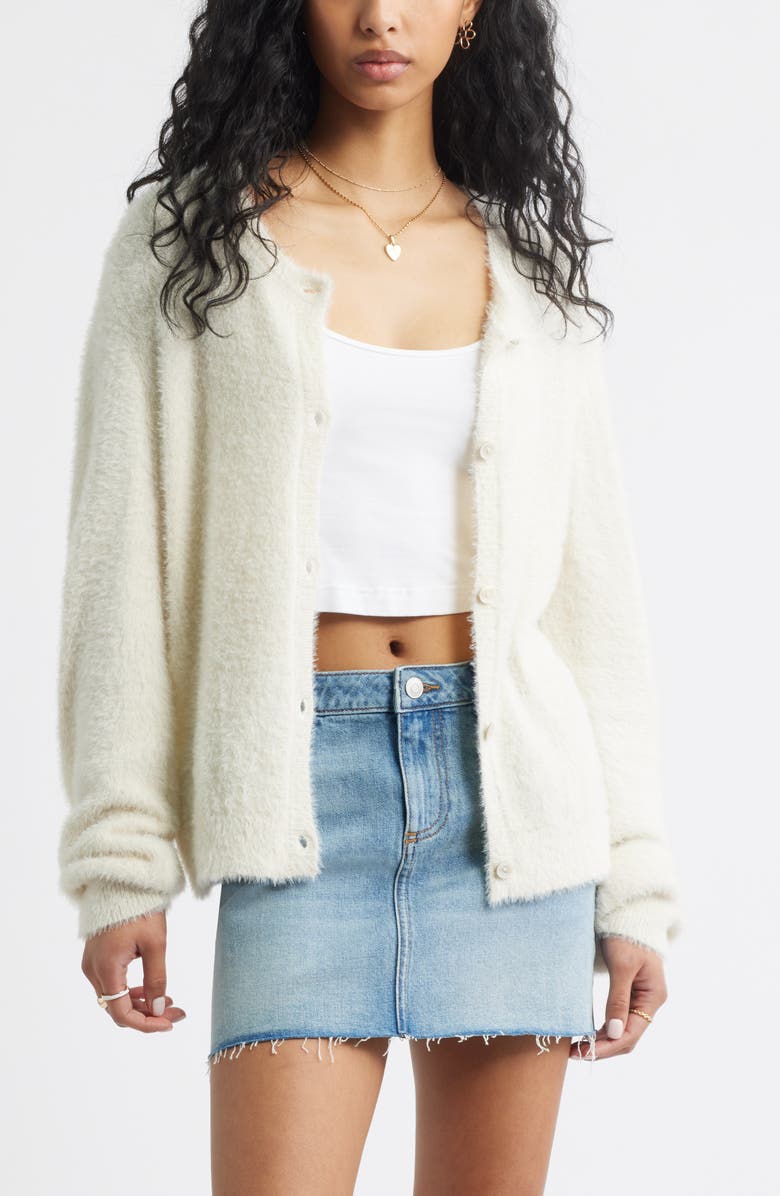 BP. Fuzzy Scoop Neck Cardigan, Main, color, Ivory