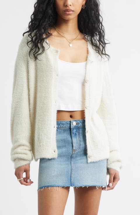 Fuzzy Scoop Neck Cardigan