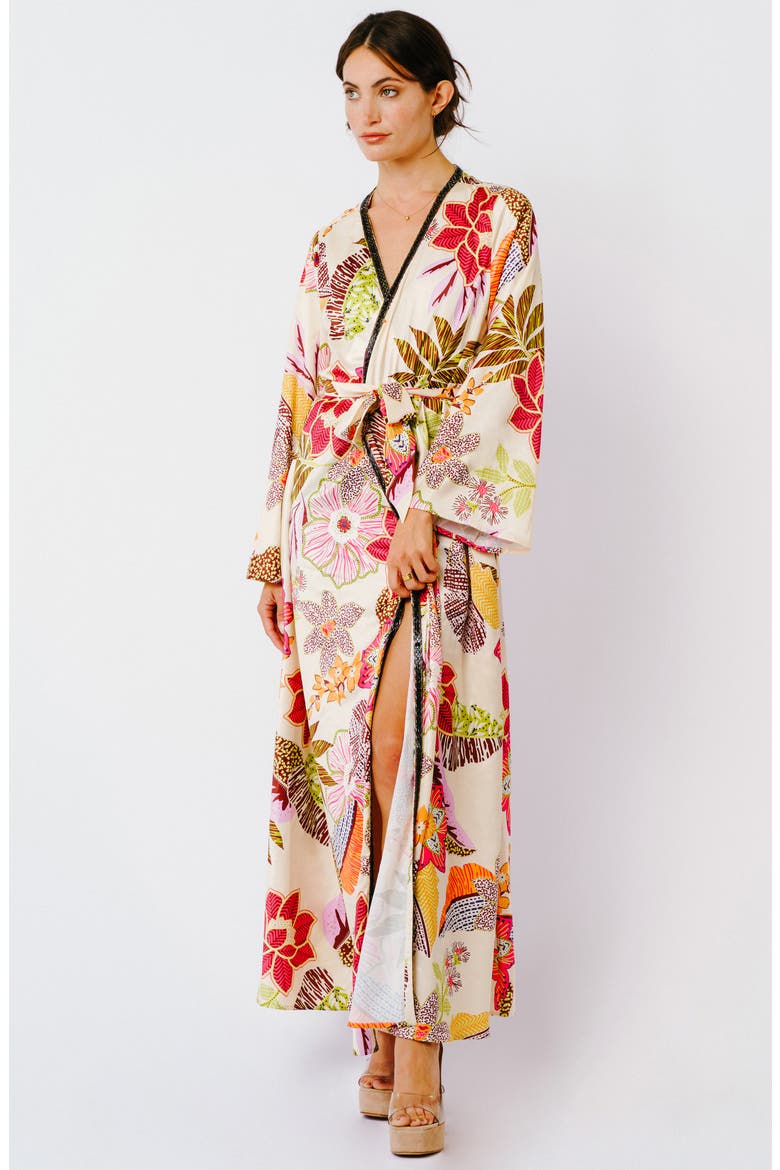 Floral Long Sleeve Maxi Wrap Dress, Alternate, color, CREAM MULTI