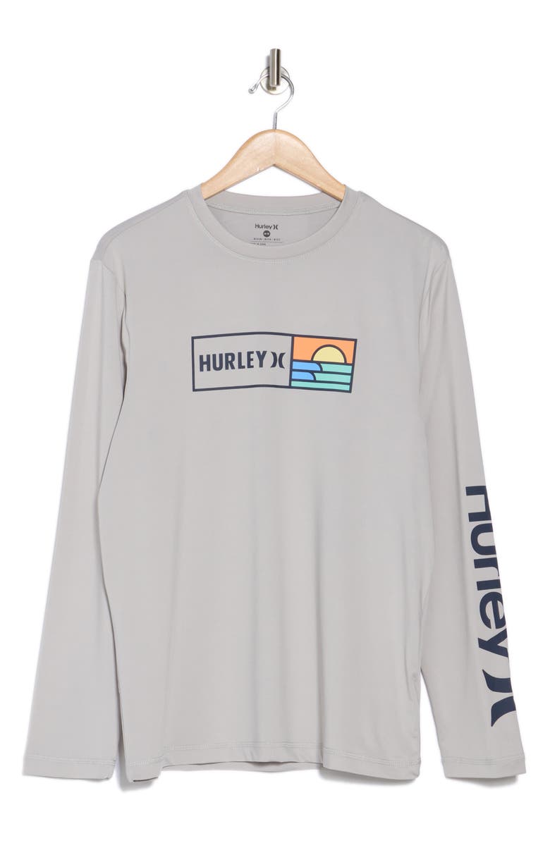 Hurley Sunny Wave Long Sleeve UPF 50+ Rashguard, Alternate, color, Light Stone Grey