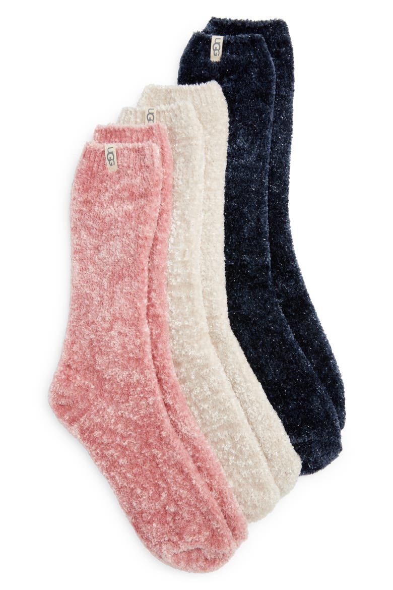 Leda Assorted 3-Pack Sparkle Crew Socks, Main, color, CNK