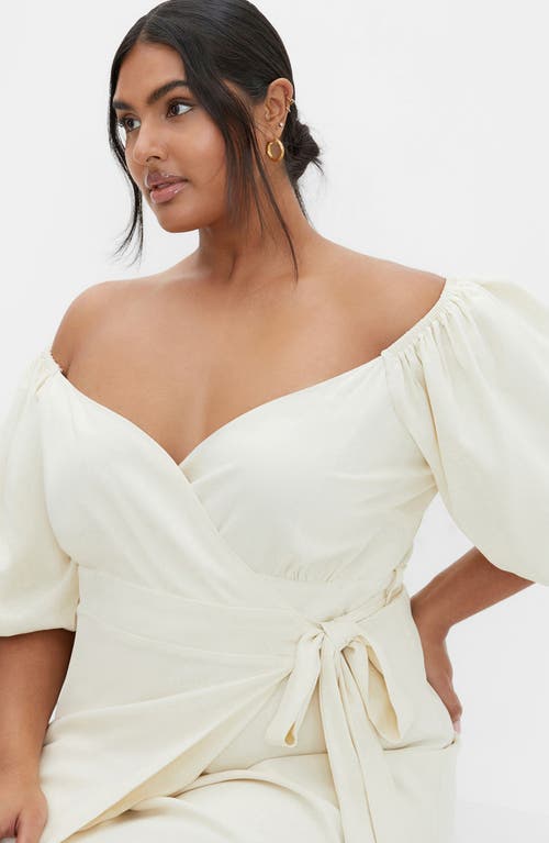 City Chic Claudine Wrap Dress In Cream
