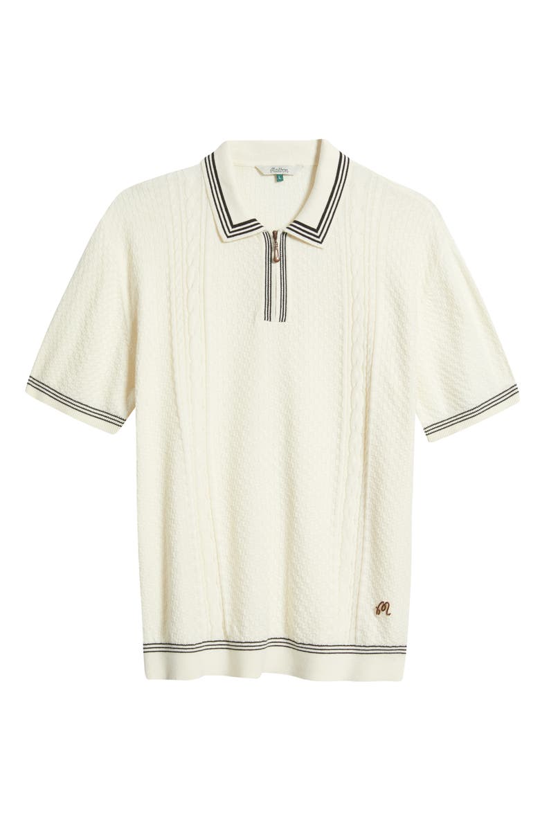 MALBON Navarro Textured Cotton Zip Polo, Main, color, Cream