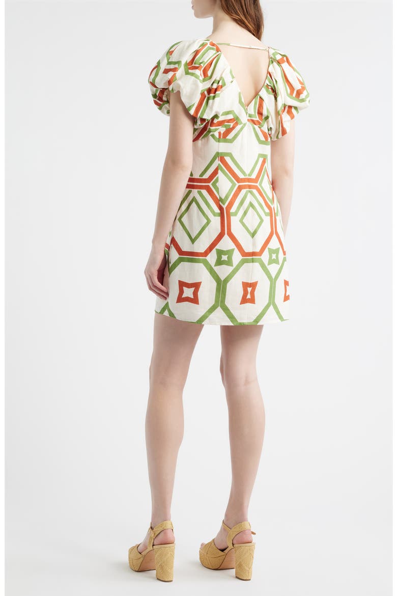 Winona Geo Print Linen Blend Minidress, Alternate, color, CREAM MULTI