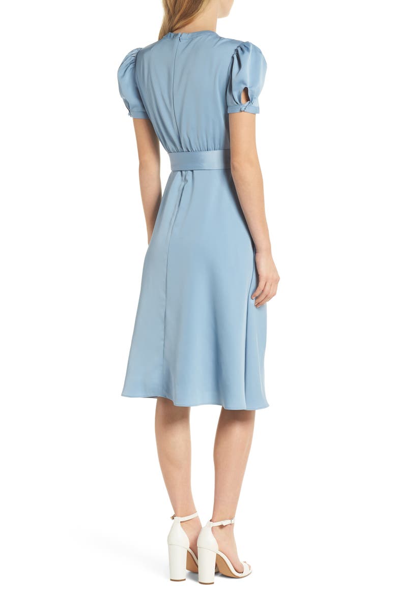 Marilyn Satin Fit & Flare Dress, Alternate, color, CORNFLOWER