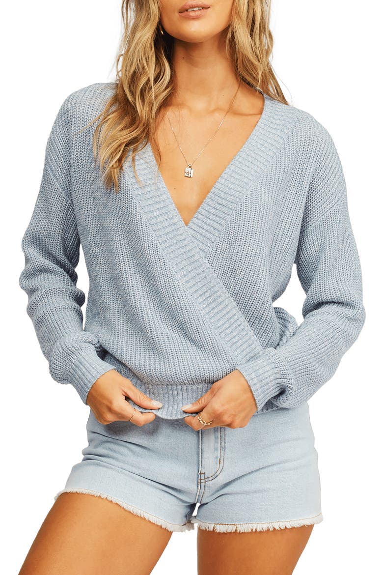 Bring It Faux Wrap Sweater, Main, color, BLUE STREAM