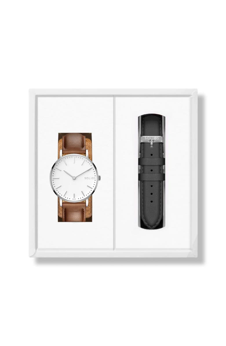 Solios Watches The Solar Classic Bundle | White Dial - Silver Case, Main, color, 