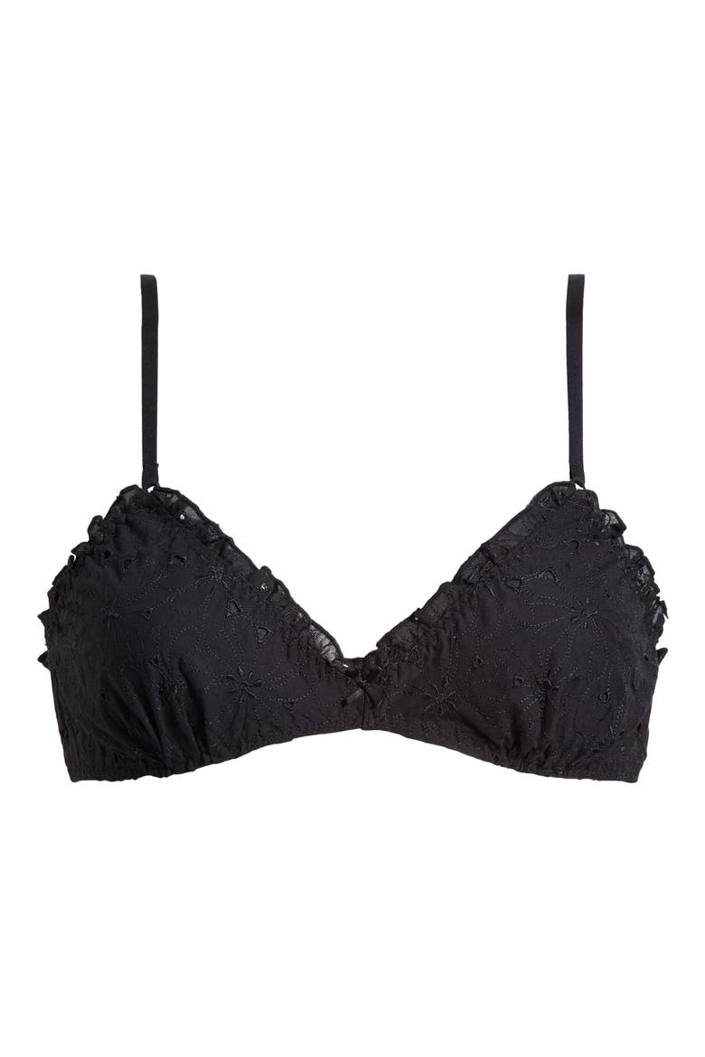 Eyelet Cotton Bralette, Alternate, color, BLACK
