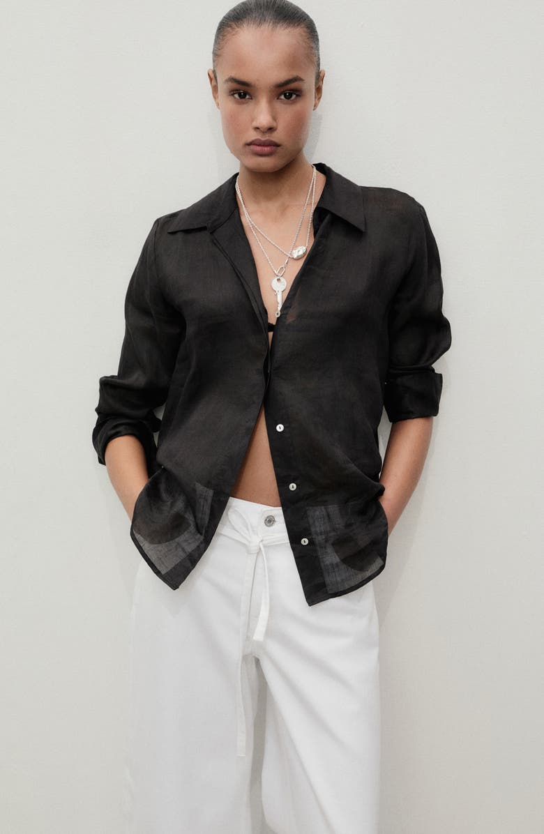 MANGO Tie Waist Wide Leg Jeans, Alternate, color, 