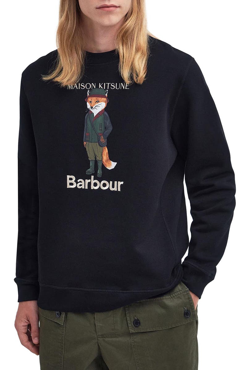 Barbour x Maison Kitsuné Fox Cotton Graphic Sweatshirt, Main, color, 
