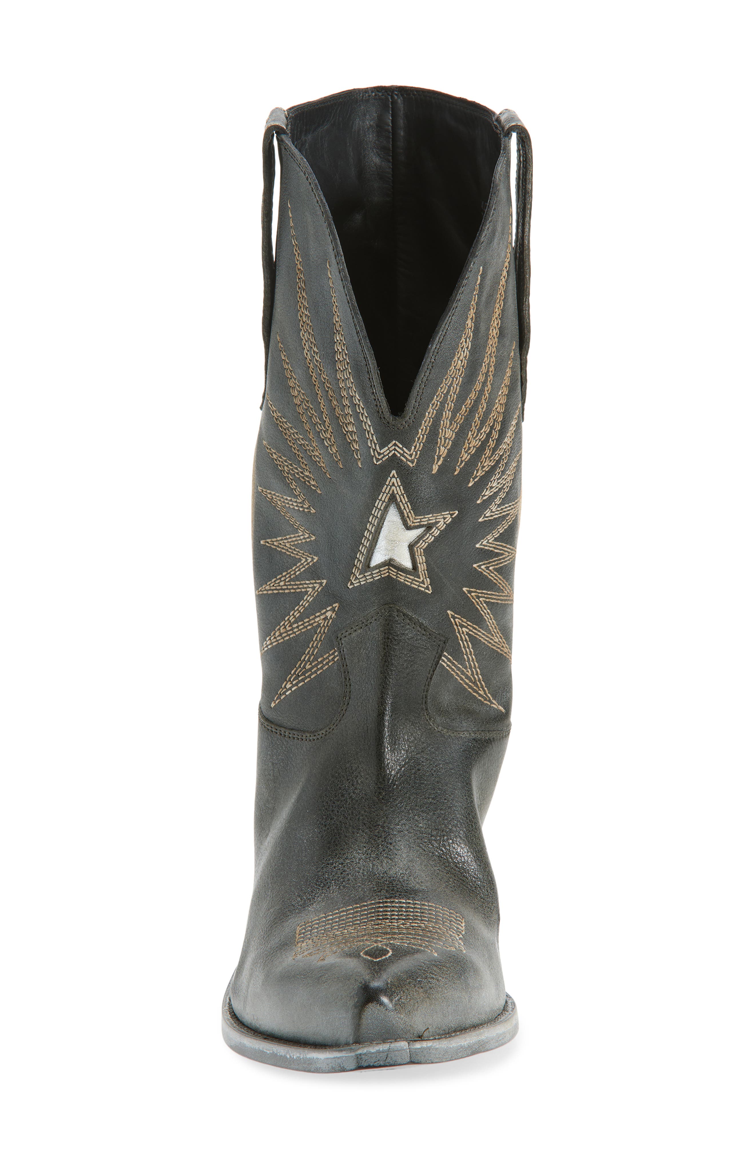 Golden Goose Wish Star Short Western Boot, Alternate, color, Black/ Ecru/ Silver