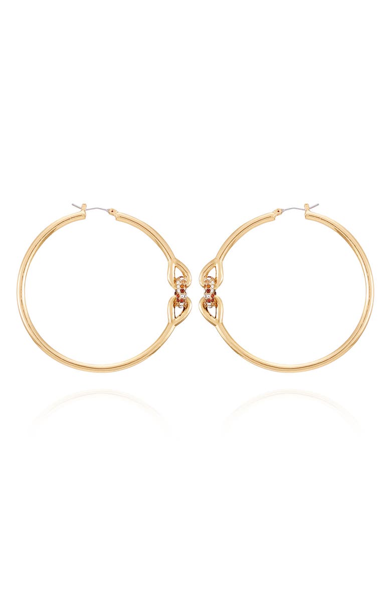Vince Camuto 62mm Crystal Link Hoop Earrings, Alternate, color, Gold Tone