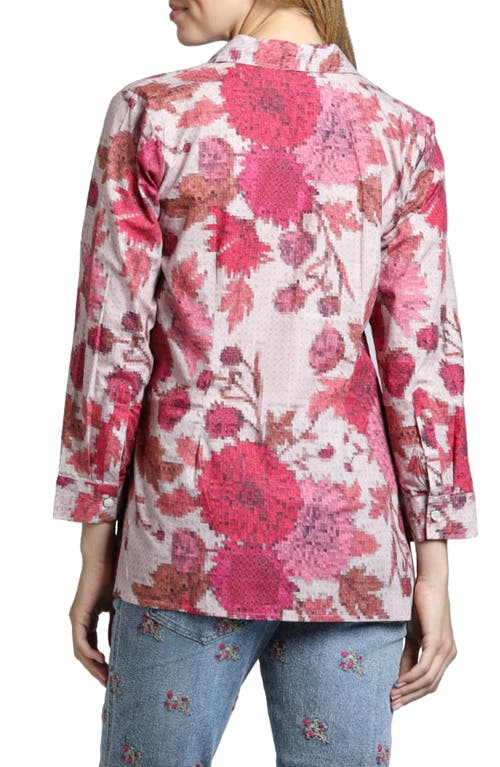 Apny Mixed Print Side Tie Cotton Button-up Shirt In Pink Multi