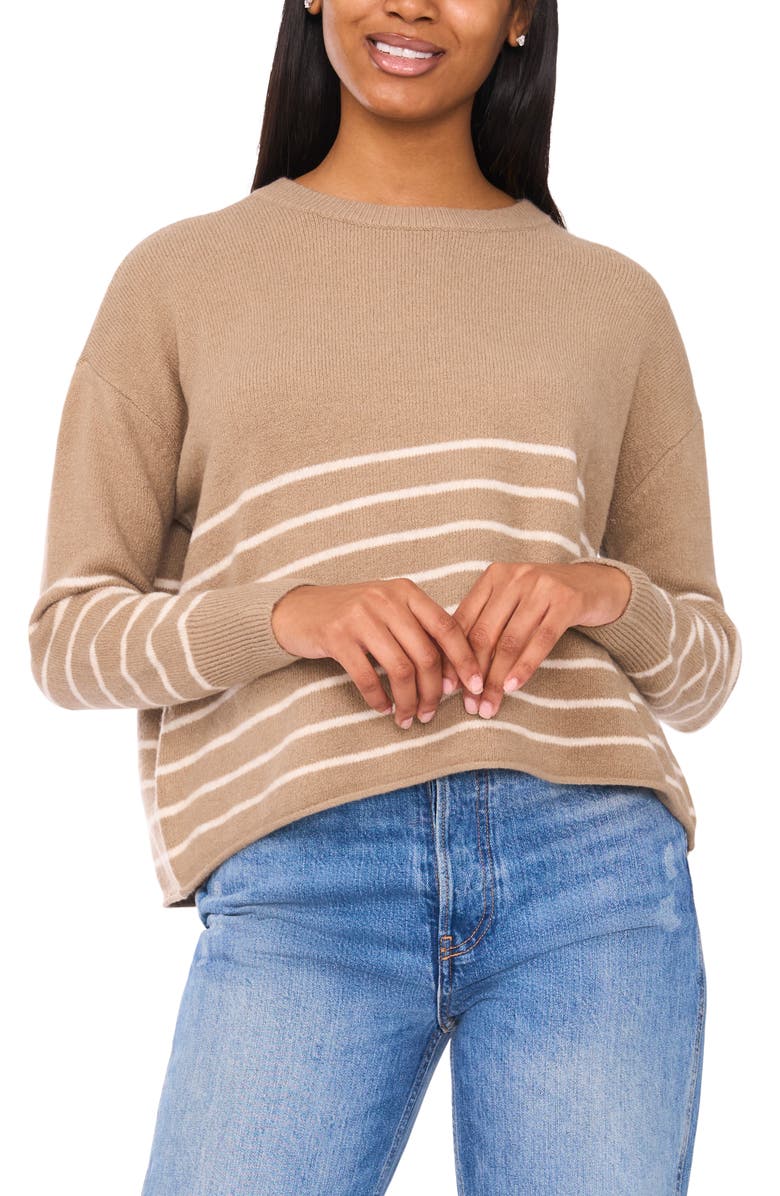 CeCe Stripe Sweater, Alternate, color, Dusty Taupe