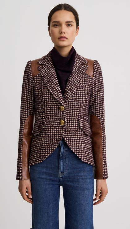 Plaid Saddle-Patch Equestrian Blazer