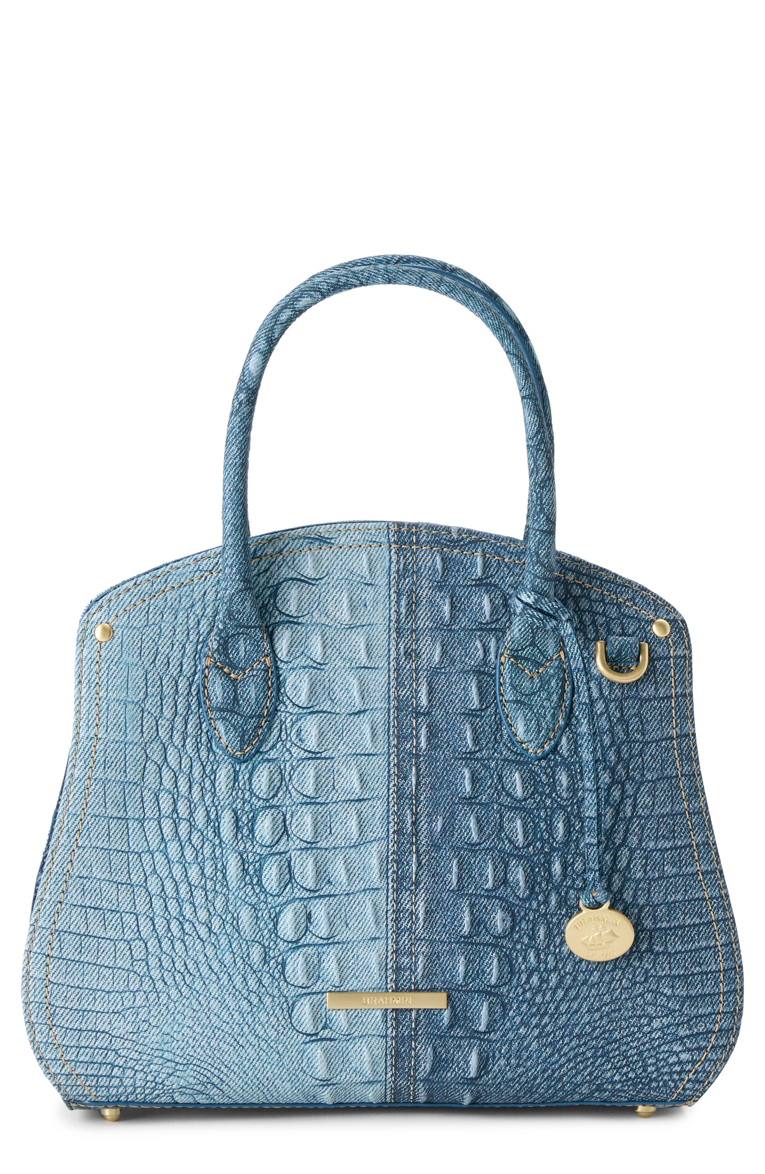 Brahmin Rosetta Croc Embossed Leather Satchel, Main, color, 