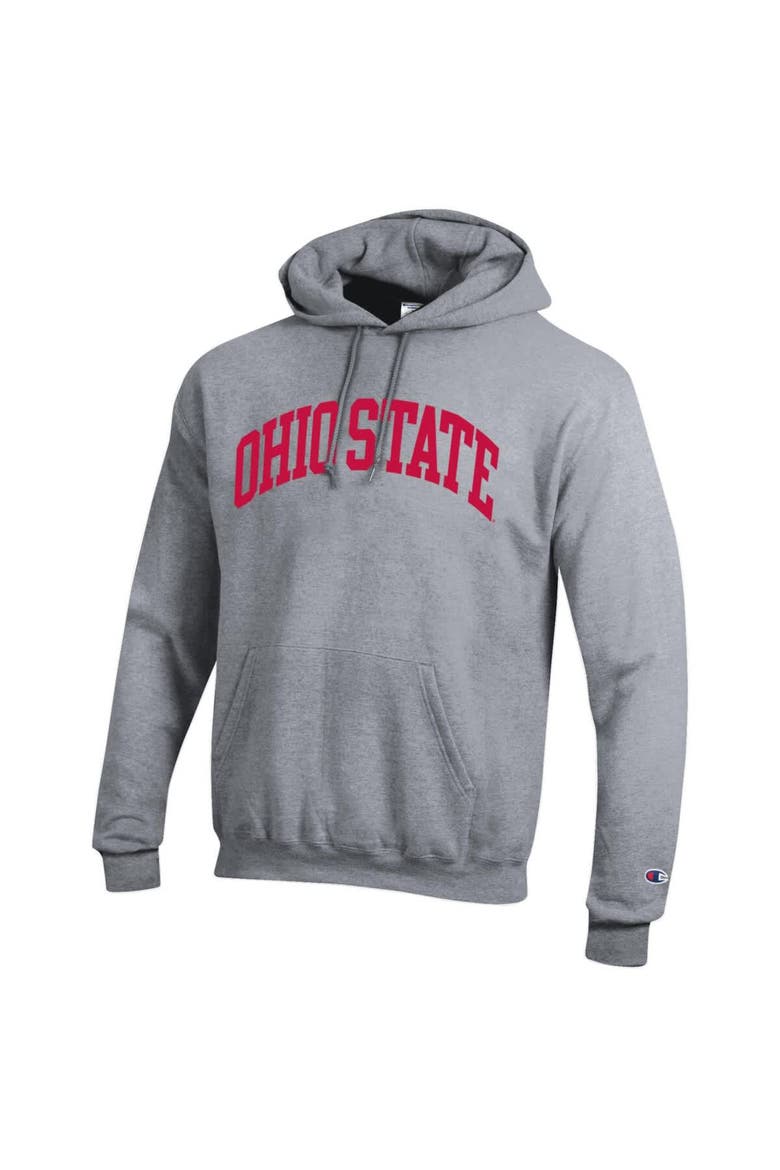 Men's Champion  Heather Gray Ohio State Buckeyes Basic Arch Fleece Pullover Hoodie, Alternate, color, Heather Gray
