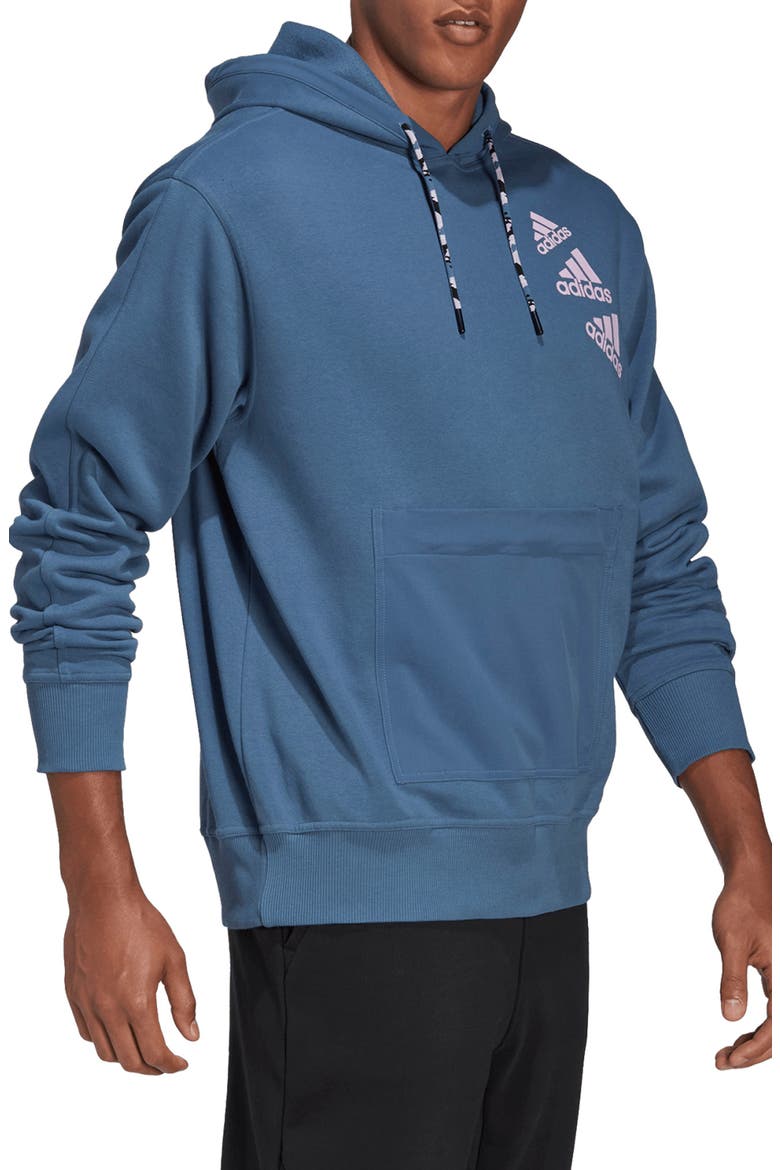 UNITEFIT Q4 Kangaroo Zip Pocket Recycled Polyester Blend Hoodie, Alternate, color, WONDER STEEL/ BLISS LILAC
