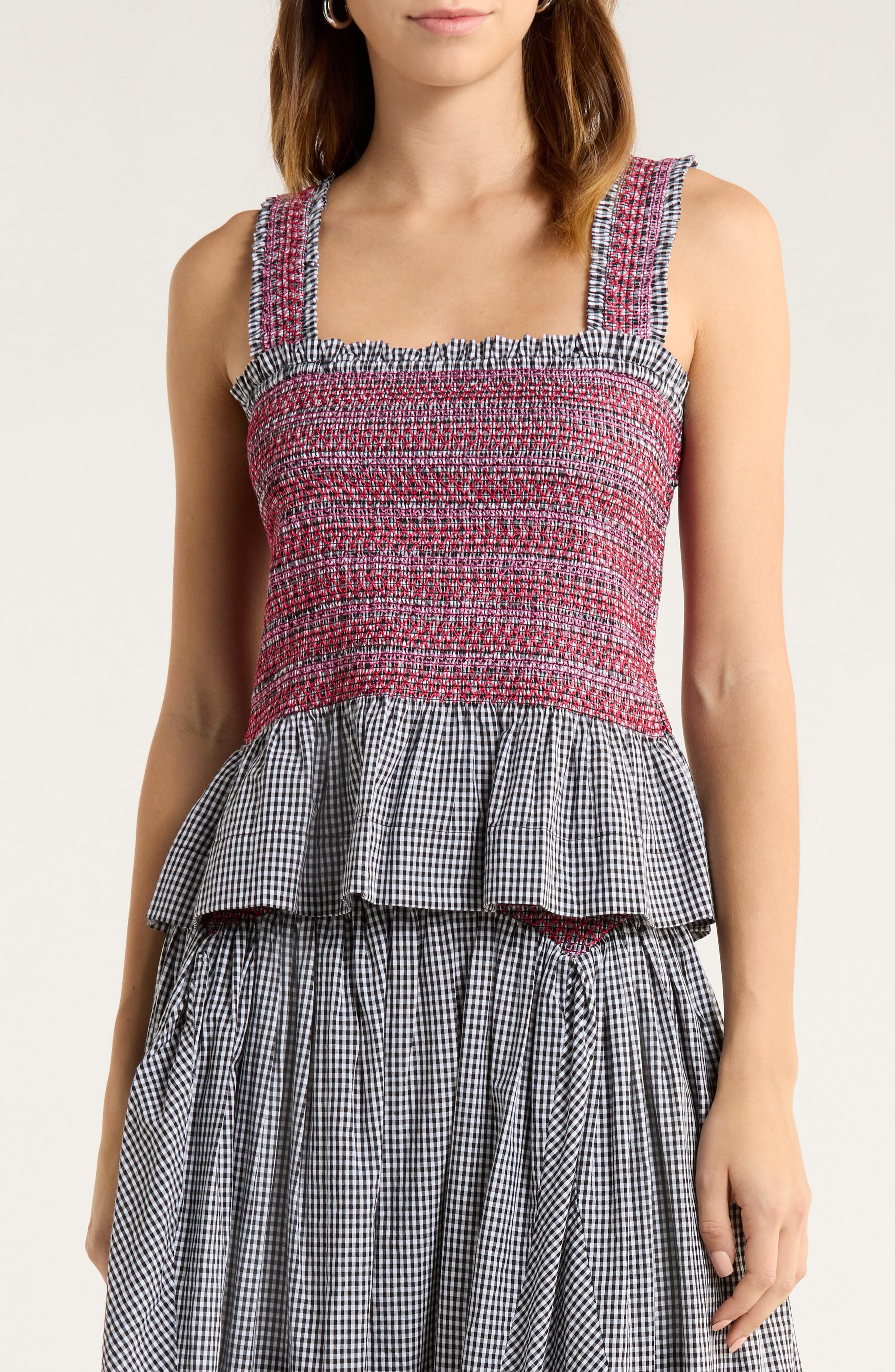 Damson Madder Ami Smocked Organic Cotton Peplum Camisole