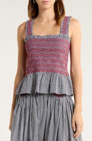 Damson Madder Ami Smocked Organic Cotton Peplum Camisole