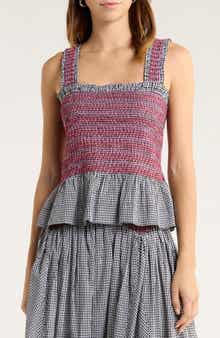 Damson Madder Ami Smocked Organic Cotton Peplum Camisole