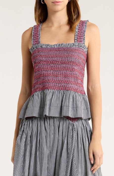 Damson Madder Ami Smocked Organic Cotton Peplum Camisole