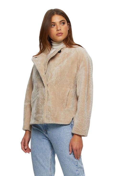 Textured Genuine Shearling Jacket