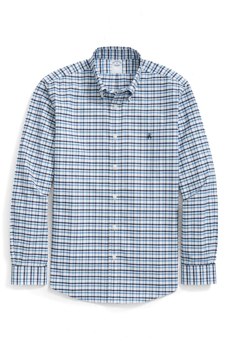 Brooks Brothers Non-Iron Check Cotton Stretch Oxford Cloth Button-Down Shirt, Alternate, color, 