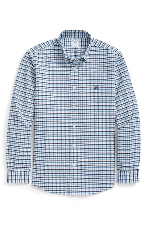 Brooks Brothers Non-iron Check Cotton Stretch Oxford Cloth Button-down Shirt In Blue