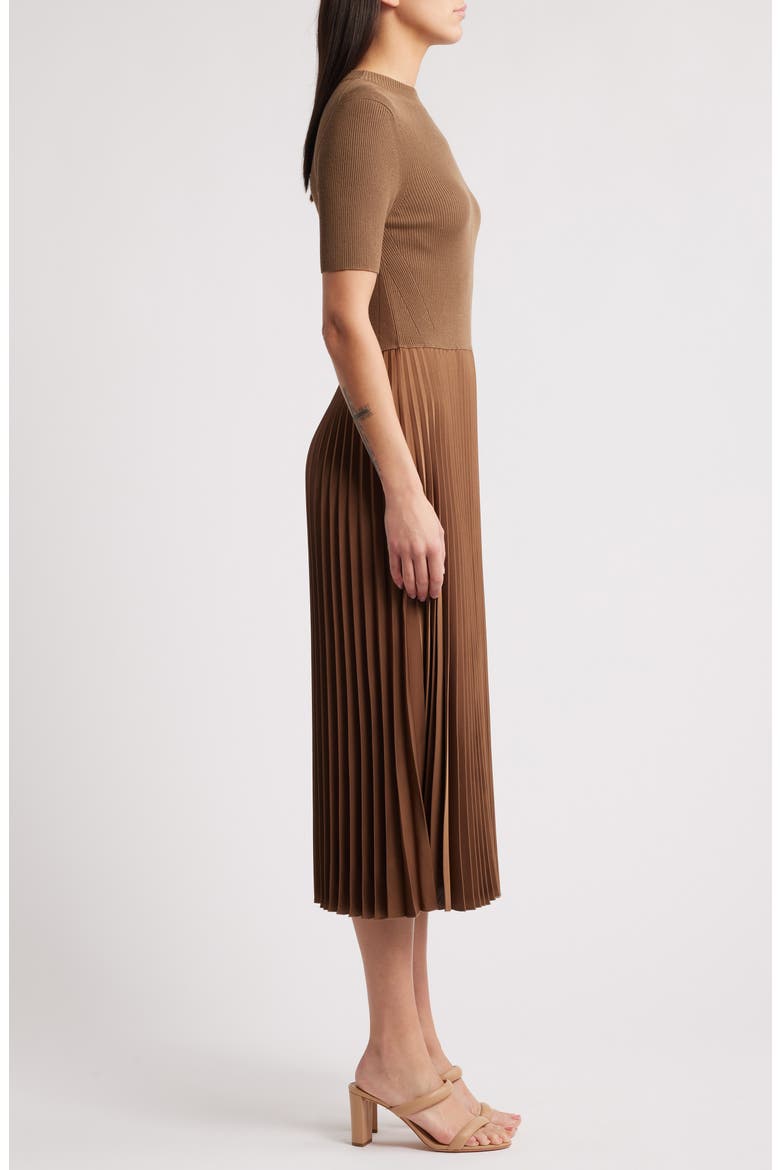 Faddrid Sweater Dress with Plissé Skirt, Alternate, color, TEAK