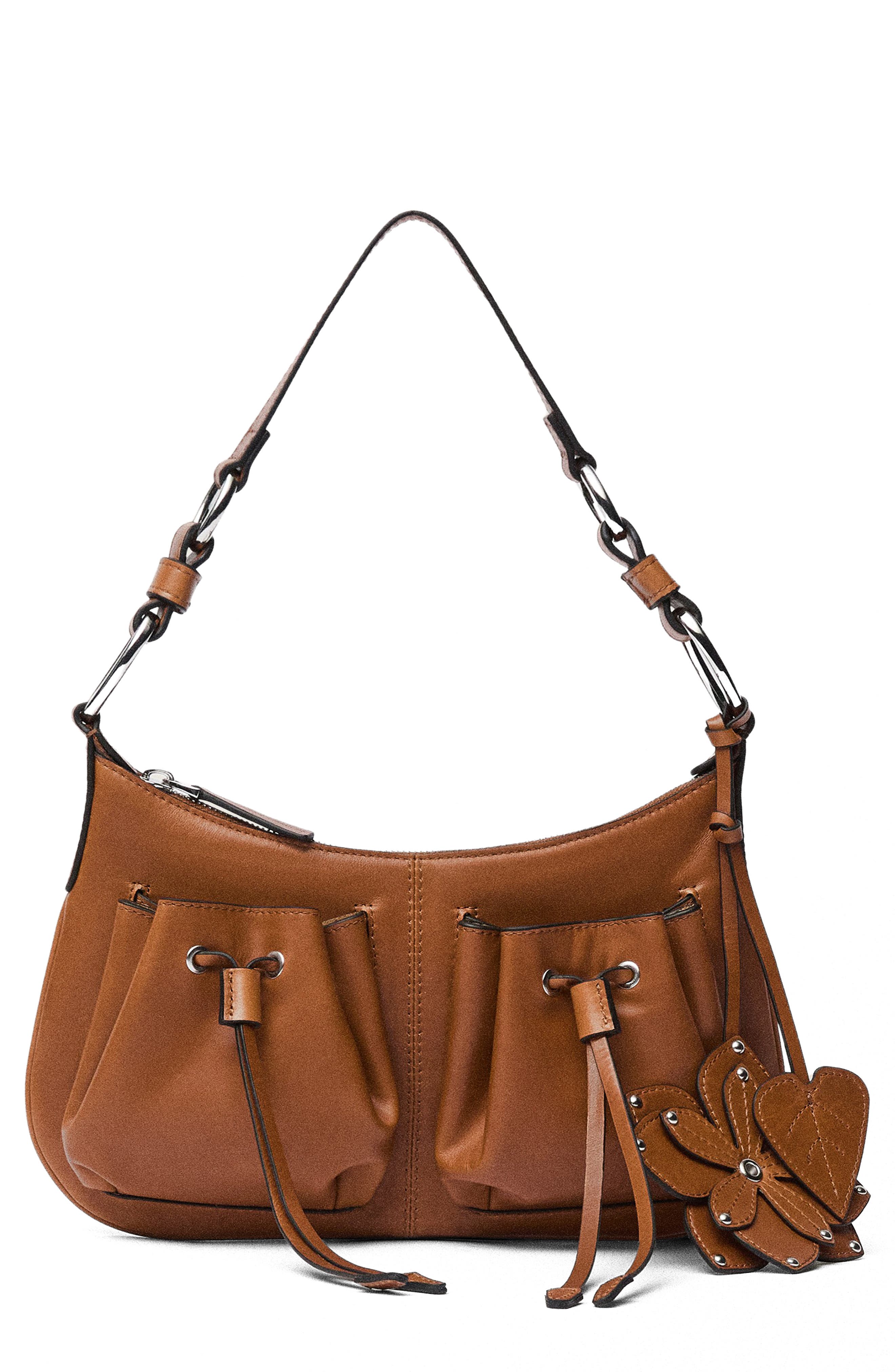 MANGO Leather Shoulder Bag, Main, color, 