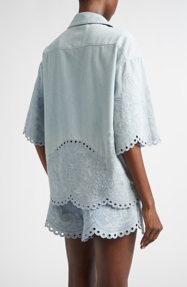 Zimmermann Daylight Embroidered Denim Shirt, Alternate, color, Ice Storm