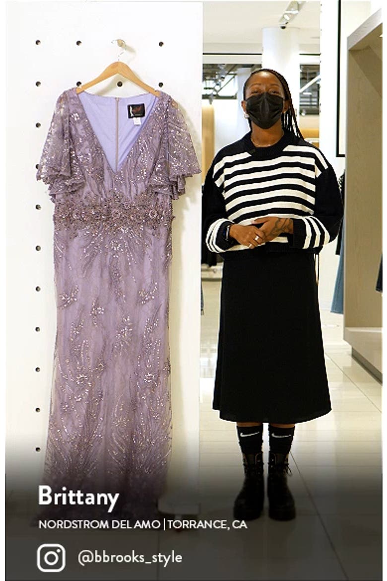 Sequin Butterfly Sleeve Lace Gown video